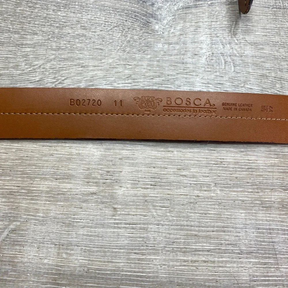 Bosca Leather Belt Mens 44 Brown Center Stitch Casual Dress Made in Canada